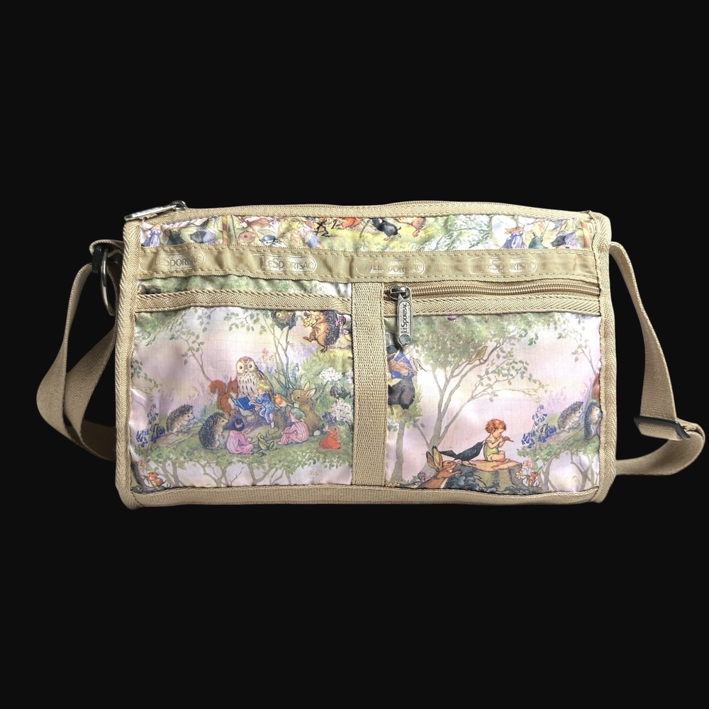 LeSportsac Molly Enchanted Crossbody Bag Tan Nylon Storyboom‎ Discontinued Print